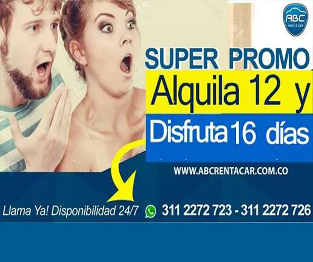 Alquiler de Carros Bogota Super Promocion pague 12 Dias y Disfrute 16 Dias Aplica para todos los Carros.
